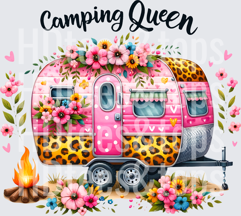 Camping Queen Pink Leopard Print Floral Camper Trailer