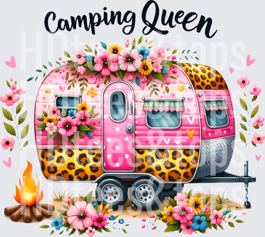 Camping Queen Pink Leopard Print Floral Camper Trailer