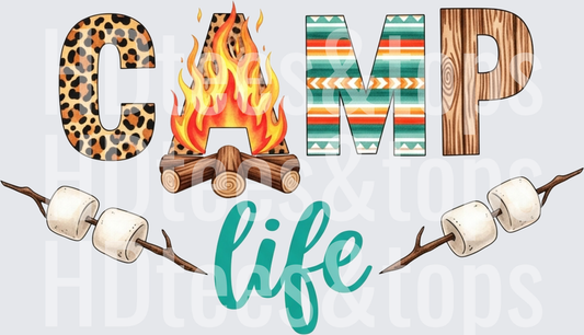 Camp Life Leopard Serape Campfire Marshmallow Roasting Design